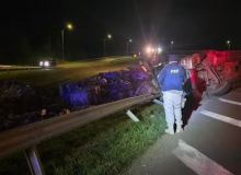 Motorista é ejetado e encontrado morto embaixo da carga após caminhão tombar na BR-376
