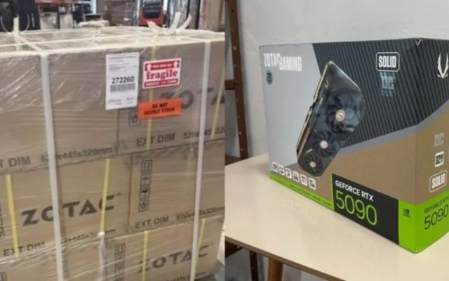 Câmeras mostram operadores de empilhadeira retirando carga de empresa de Maringá no aeroporto de Guarulhos